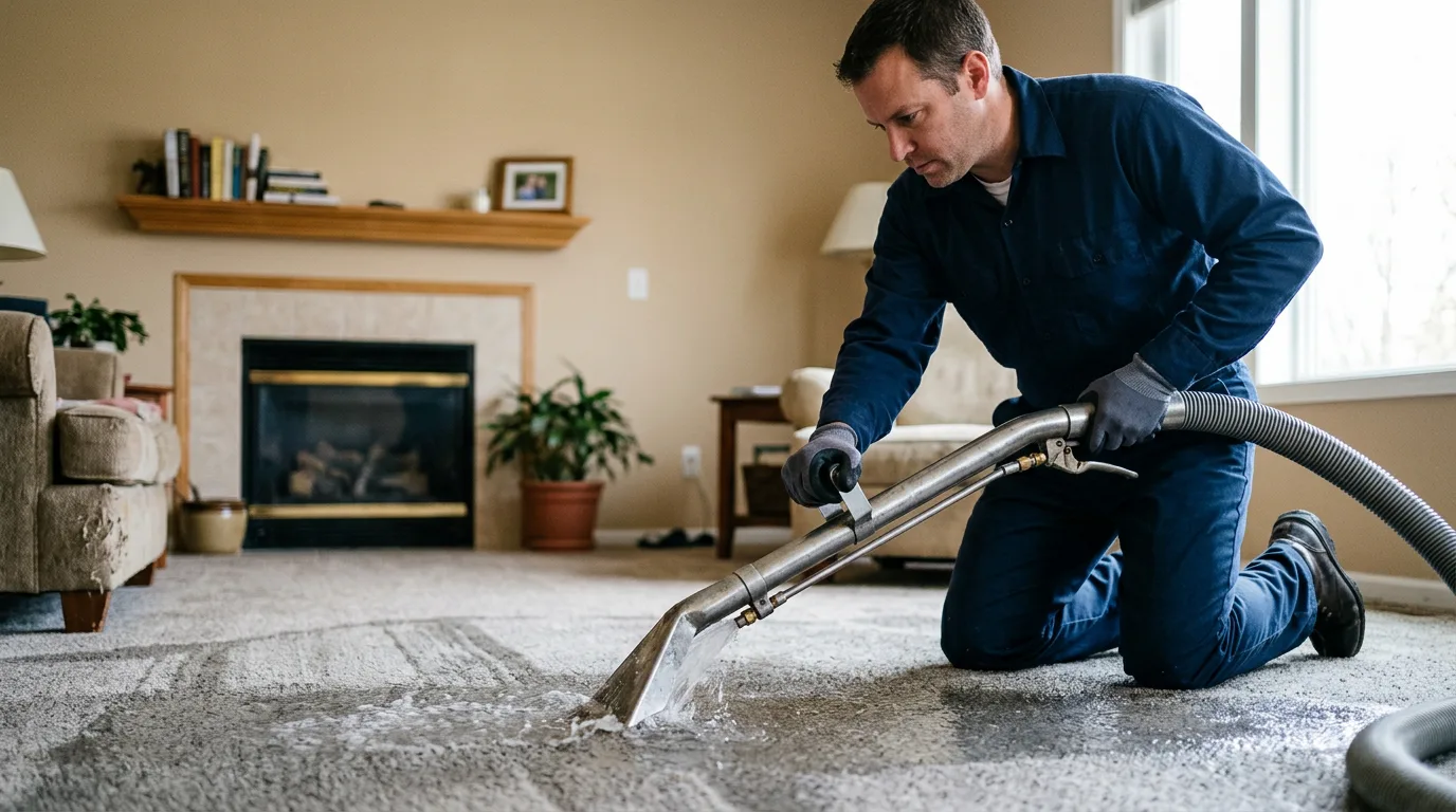 Water damage restoration technician working near Saddle River, NJ